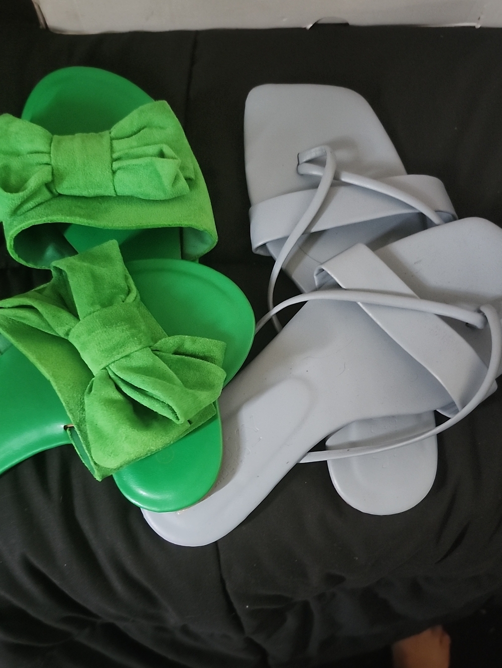Rouge Helium Green Bow Slide Sandals and Light Strappy Square-Toe Slides - Women